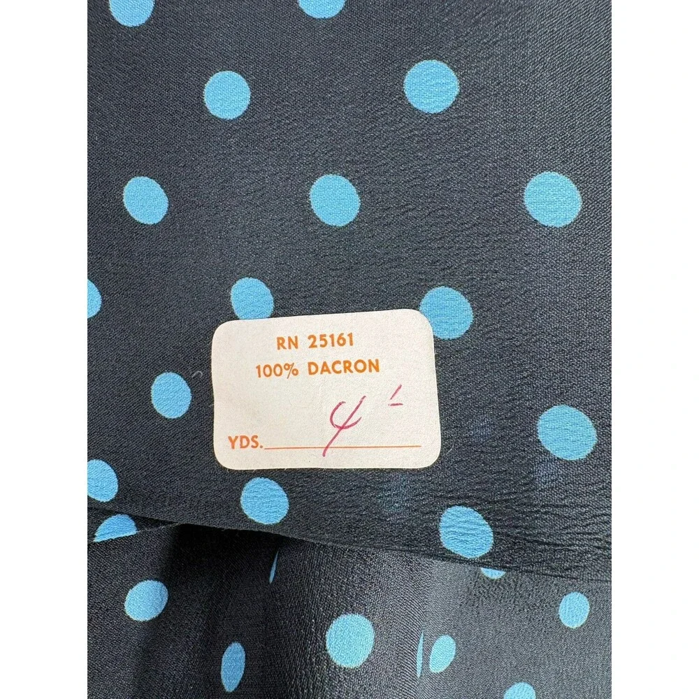 Fabric Vintage Dacron Polyester Black Blue Polka Dot 4 Yds 42